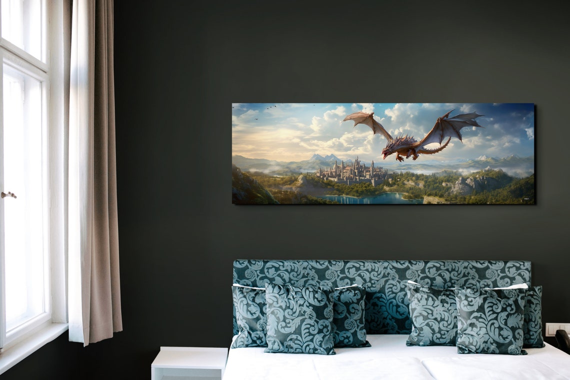 Dragon Flying In The Sky Wall Art Print Dragon Art Fantasy Art Fantasy Painting Watercolor Dragon Painting Art Print - Image 6