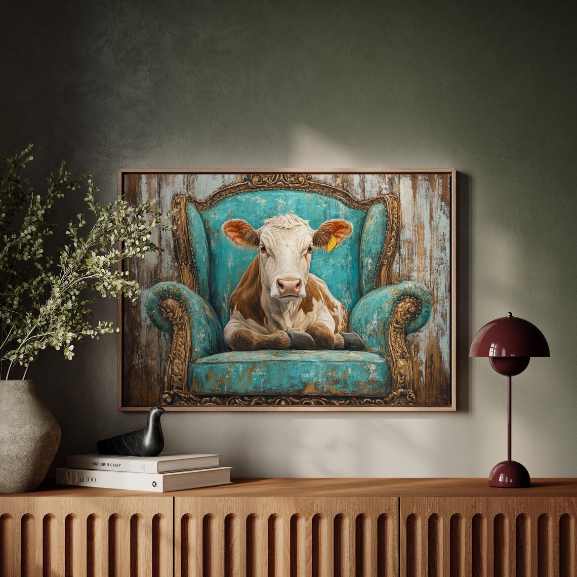 Regal Cow Portrait, Rustic Farmhouse Art Print - Image 3