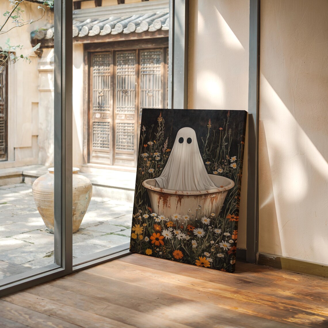 Vintage Rustic Ghost, Floral Bathtub Scene - Image 5