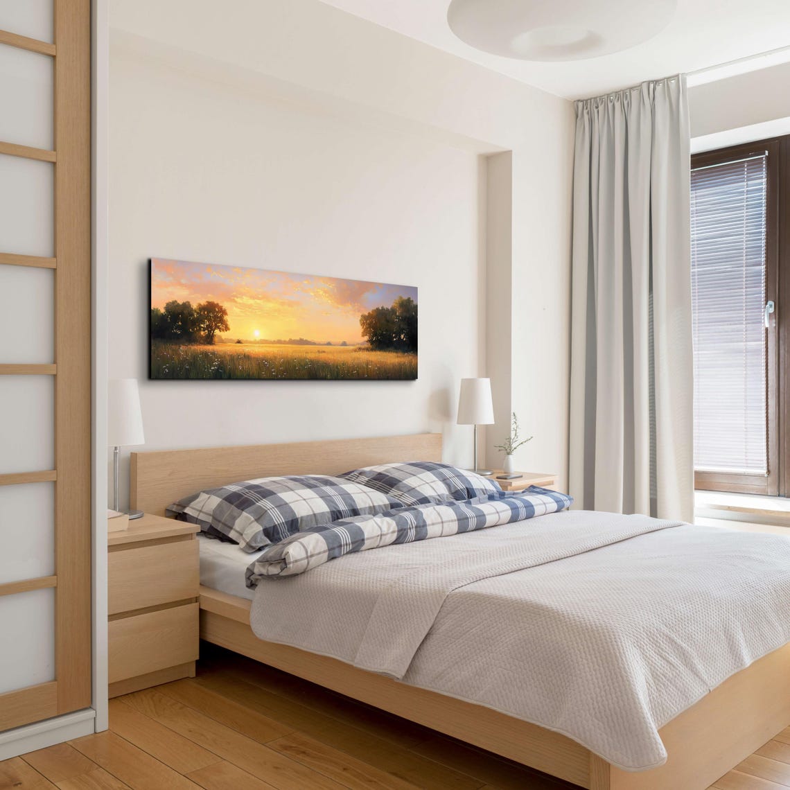 Sun Setting Over Golden Meadow Wildflowers Panoramic Oil Poster - Image 5