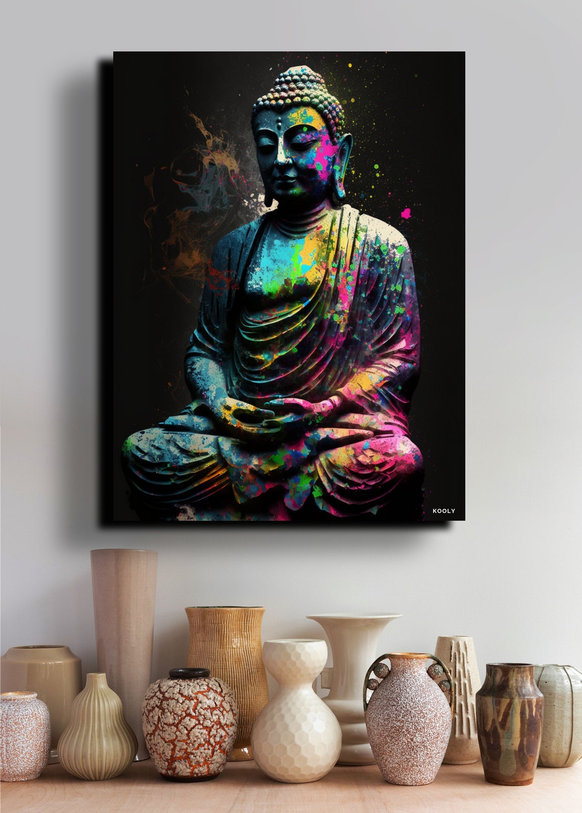 Buddha Statue Colorful Neon Paint Splatter Meditation Art Poster - Image 7