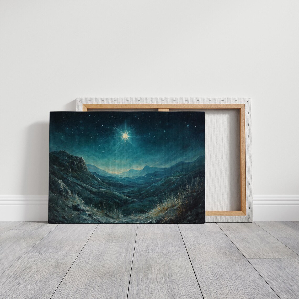 Star Of Bethlehem Over Tranquil Mountain Valley Art Print - Image 3