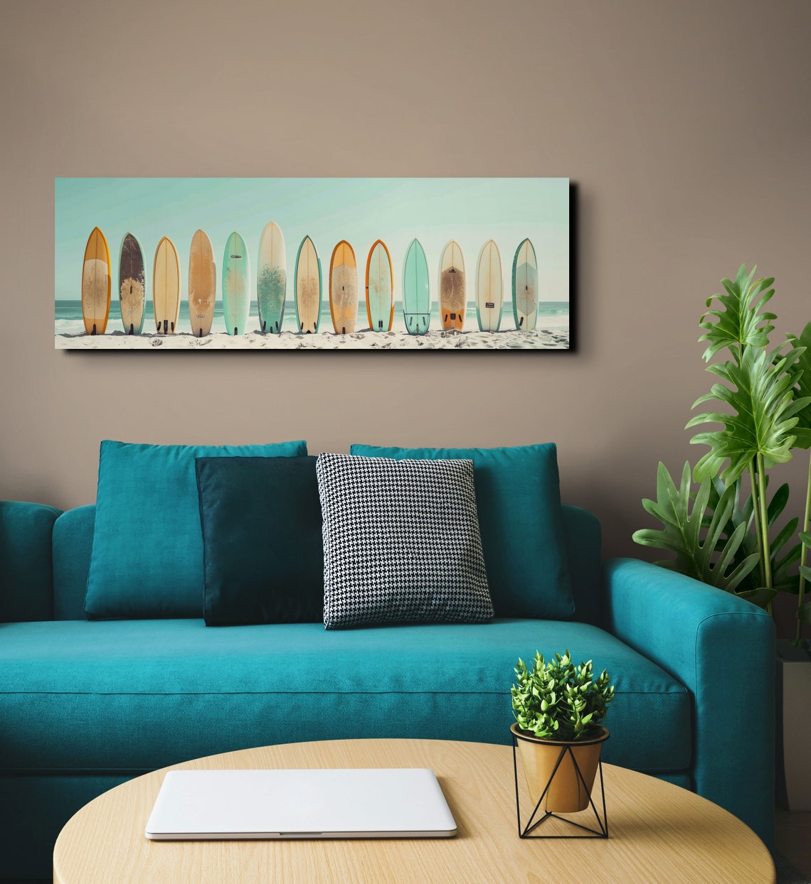 Retro Surfboard Lineup Pastel Beach Scene Panoramic Wall Art - Image 5