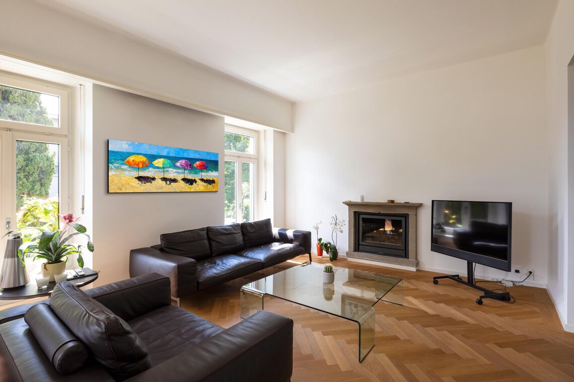 Beach Parasols Oil Painting, Panoramic Art Print - Image 6