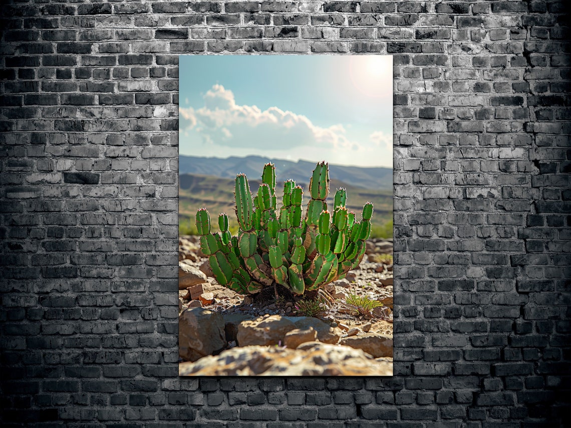 Desert Cactus Cluster With Mountain View Southwest Art Poster - Image 2