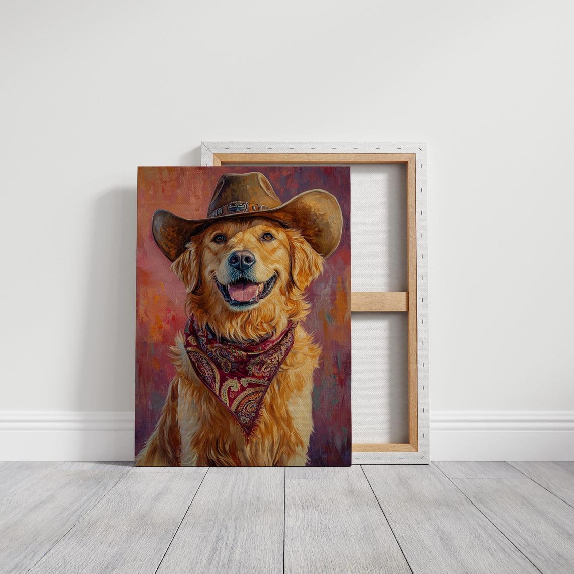 Smiling Golden Retriever Cowboy Hat Western Ranch Dog Poster - Image 3