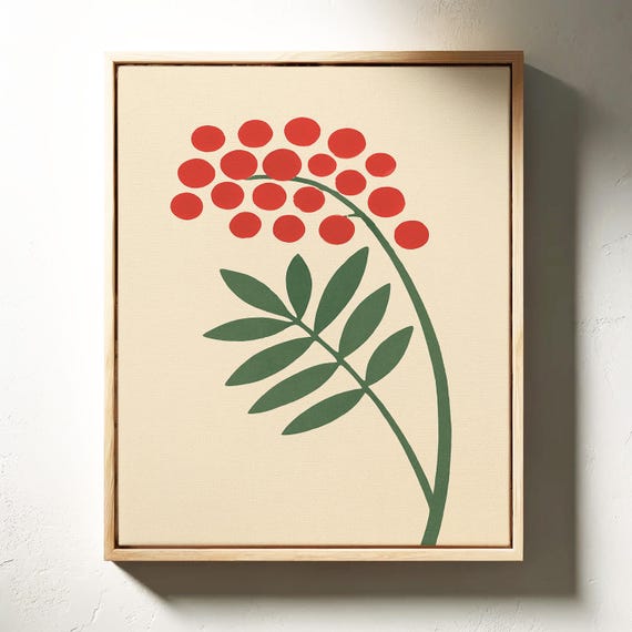 Minimal Red Flower Print Modern Botanical Stem Canvas Wall Art