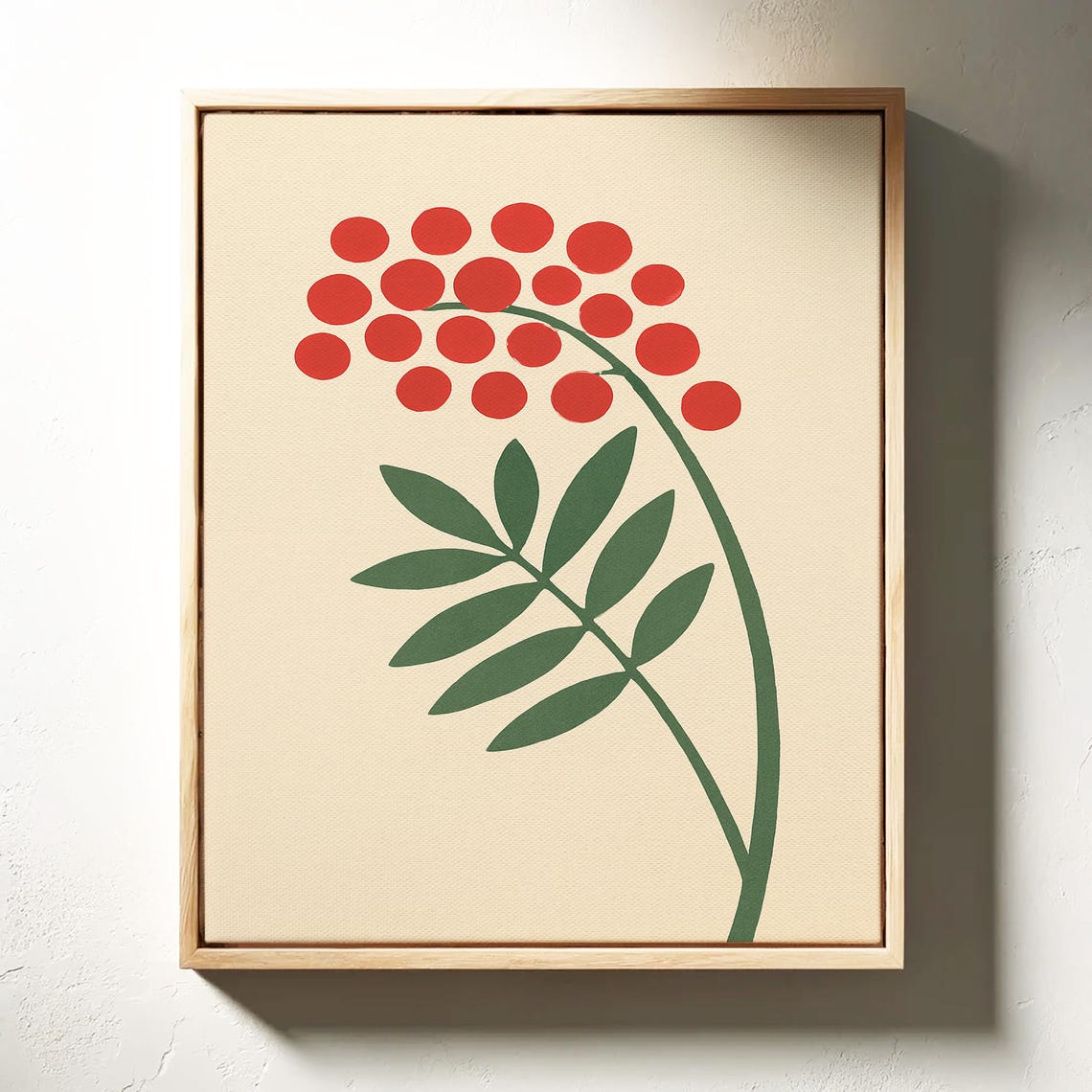 Minimal Red Flower Print Modern Botanical Stem Canvas Wall Art