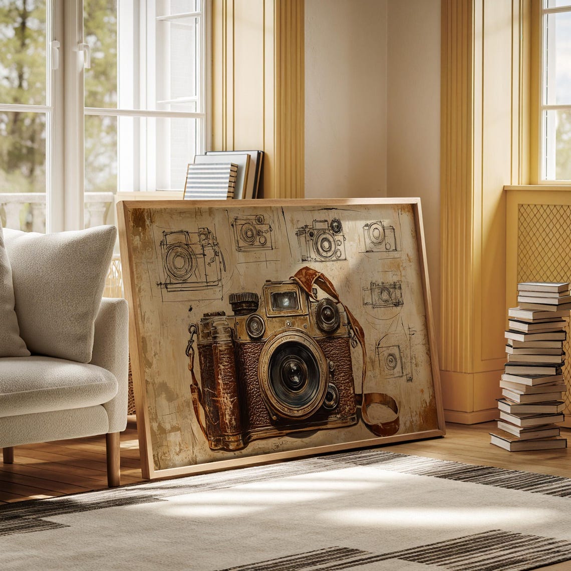 Antique Camera Art Vintage Leather Design Sketch Background Poster - Image 7