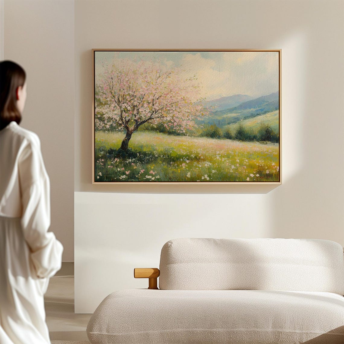 Beautiful Blooming Tree Landscape Wall Art Wall Art Featuring Vibrant Fields And Scenic Mountain Views For Hangable Decor - Image 3