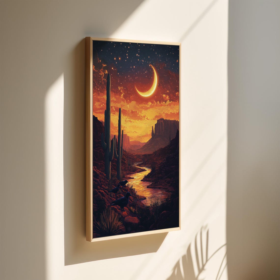 Starry Desert Canyon Night With Crescent Moon And Ravens Poster - Image 3
