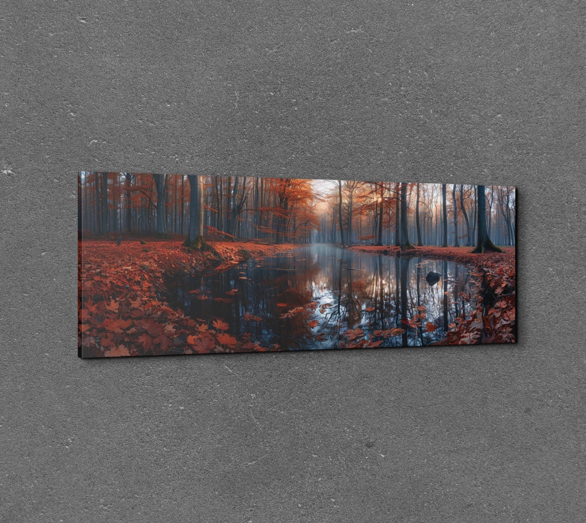 Autumn Forest Pond Mirror Reflection Fall Leaves Photographic Poster - Image 7
