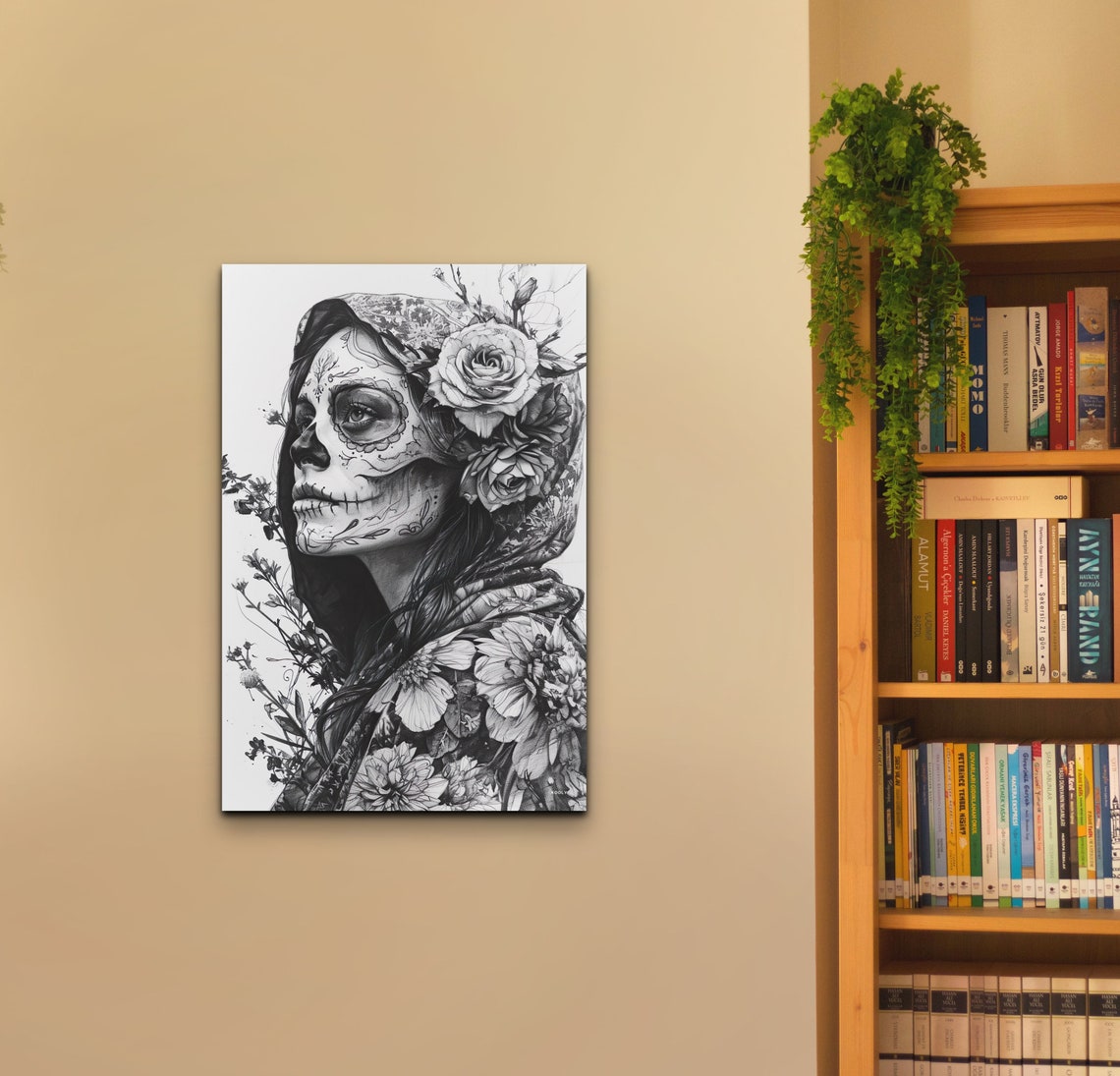 La Catrina Day Of The Dead Sugar Skull Roses Portrait Wall Art - Image 3