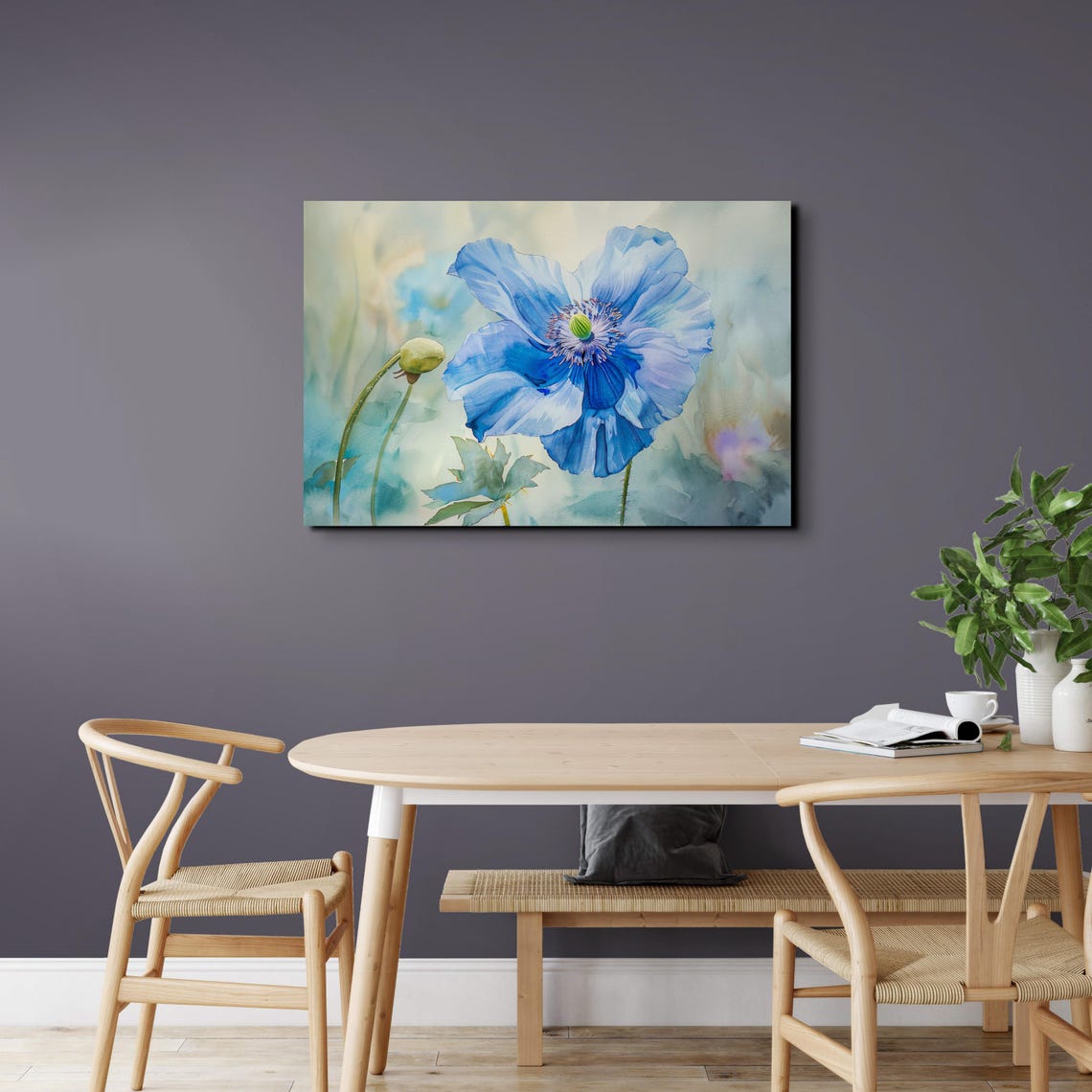 Blue Himalayan Poppy Watercolor Bloom Square Botanical Poster - Image 6