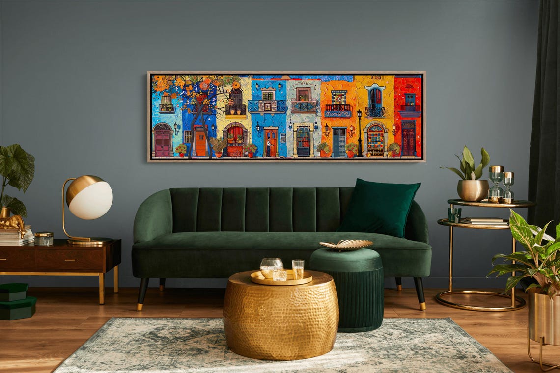 Colorful Old Town Mexican Facades Mosaic Panoramic Art Poster - Image 6