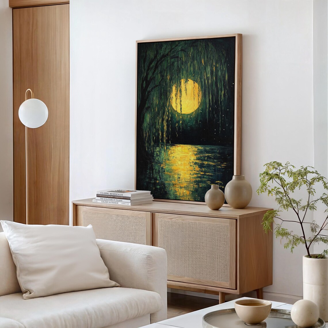 Mystical Moonlit Willow, Tranquil Forest Night Art Print - Image 5