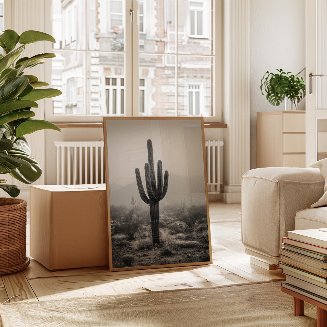 Saguaro Cactus Black And White Desert Minimalist Southwest Decor Poster