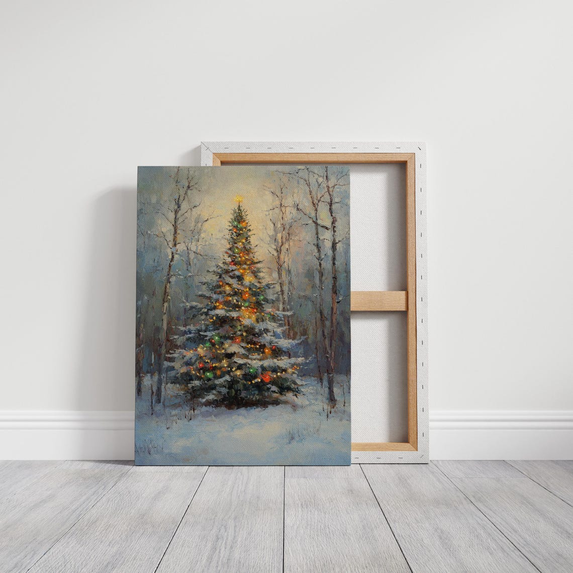 Glowing Christmas Tree Standing in a Snowy Winter Forest Art Poster - Image 6