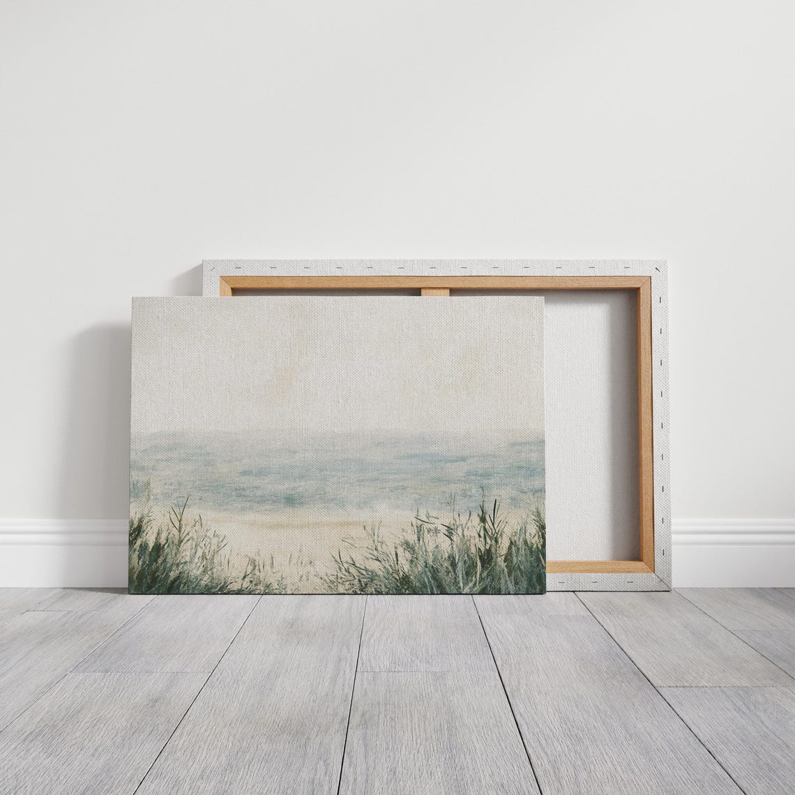 Serene Misty Beach With Tall Dune Grass Soft Blue Coastal Wall Art - Image 2