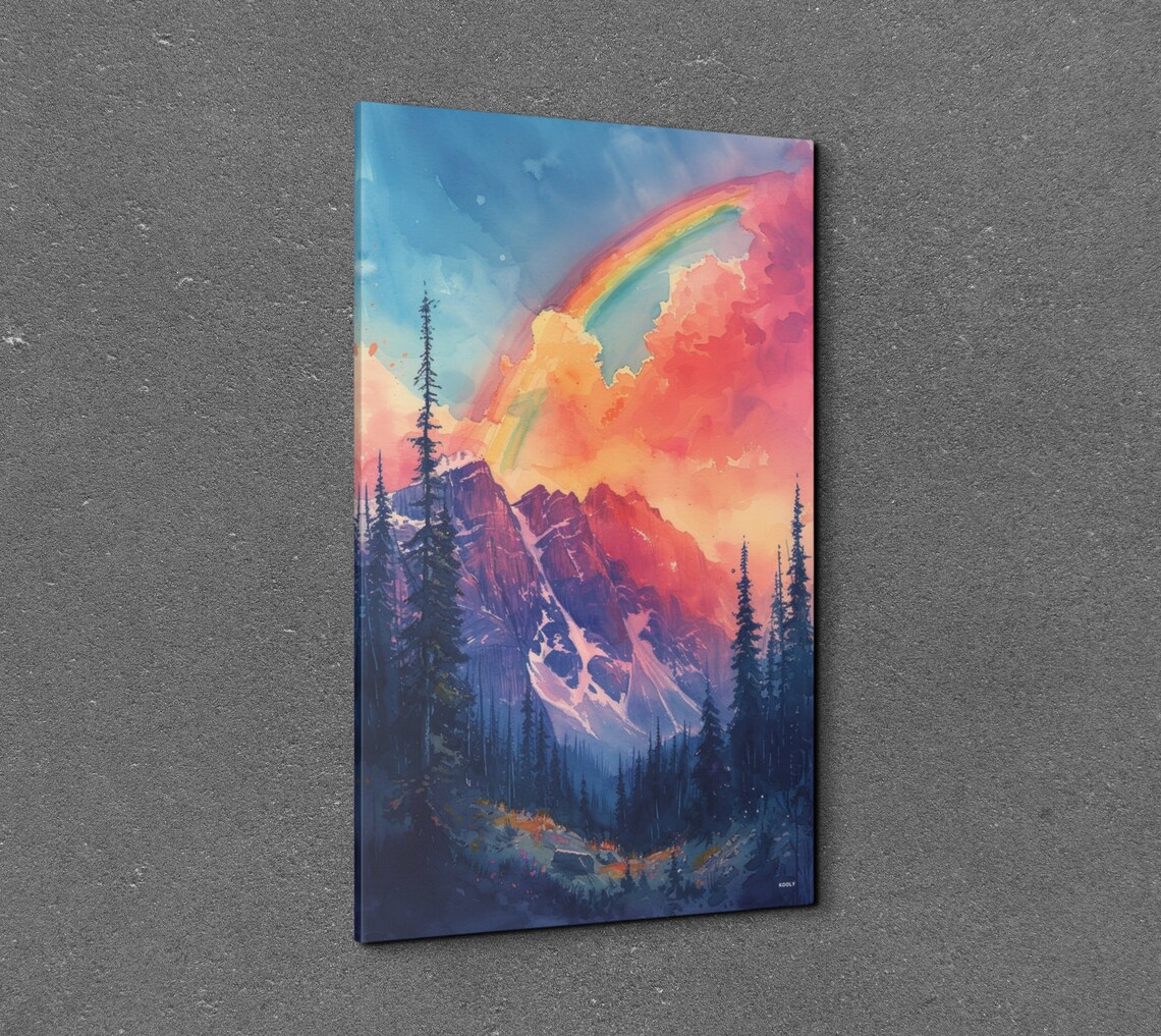 Watercolor Rainbow Mountain Wall Art - Image 3