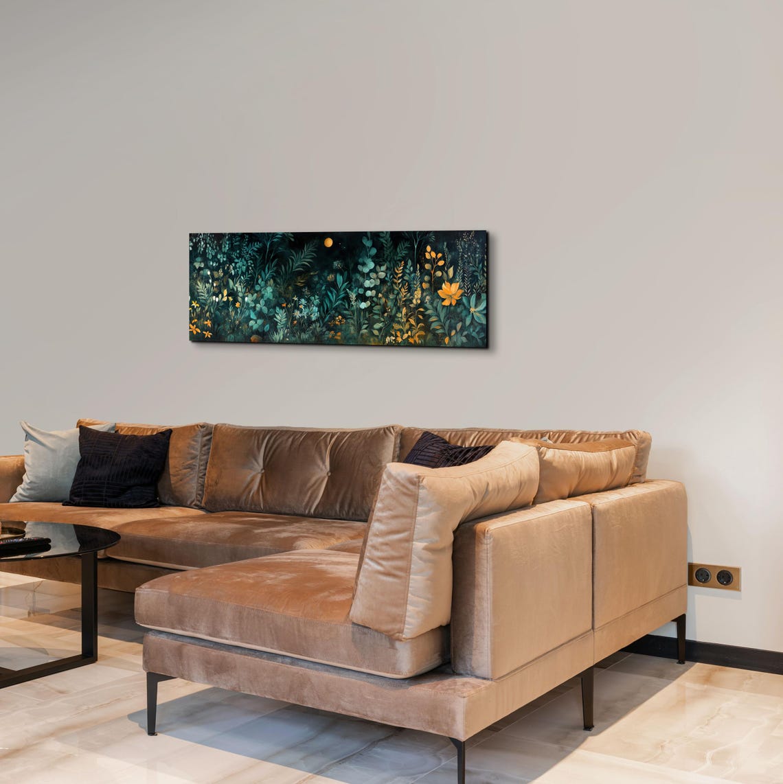 Moonlit Forest Garden Wildflowers Dark Botanical Panoramic Poster - Image 5