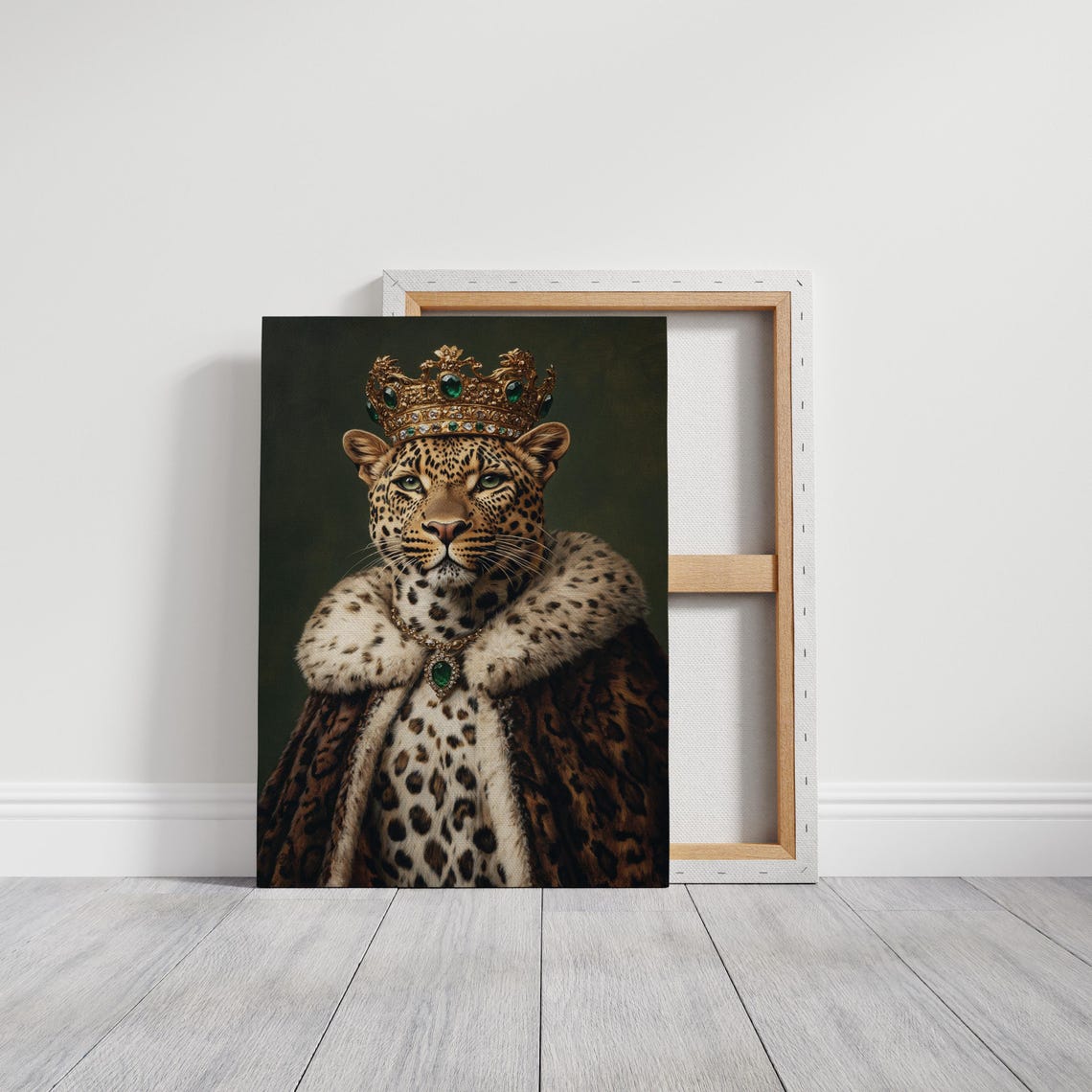 Royal Crowned Leopard Gold Emerald Jewels Regal Portrait Poster - Image 3