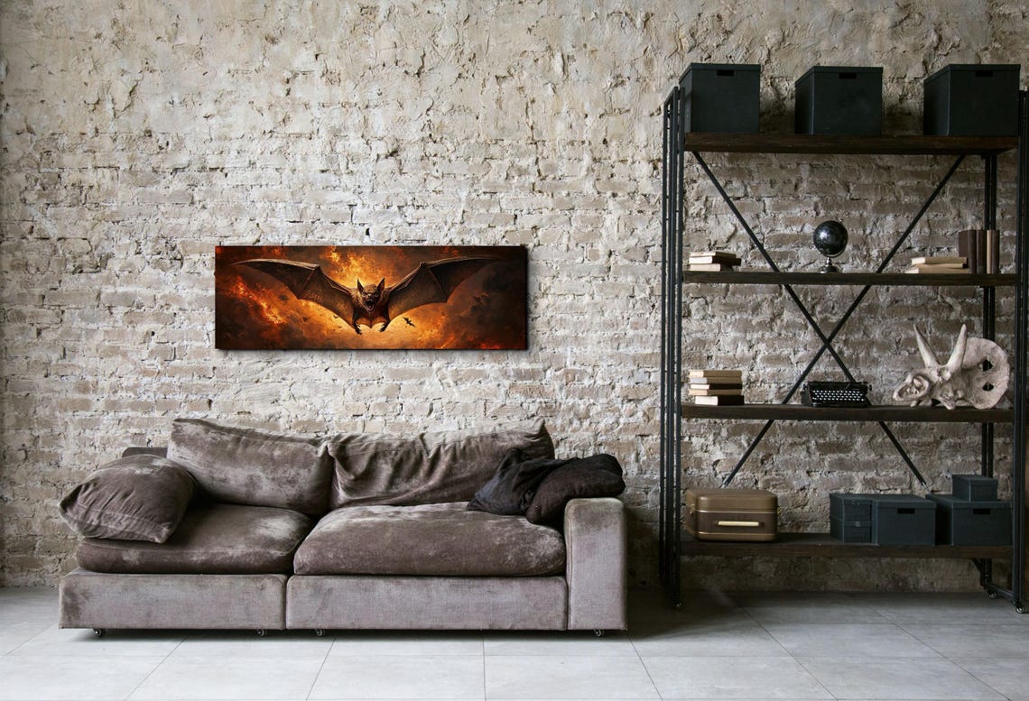 Vampire Bat Soaring Through Ember Clouds Panoramic Horror Poster - Image 5