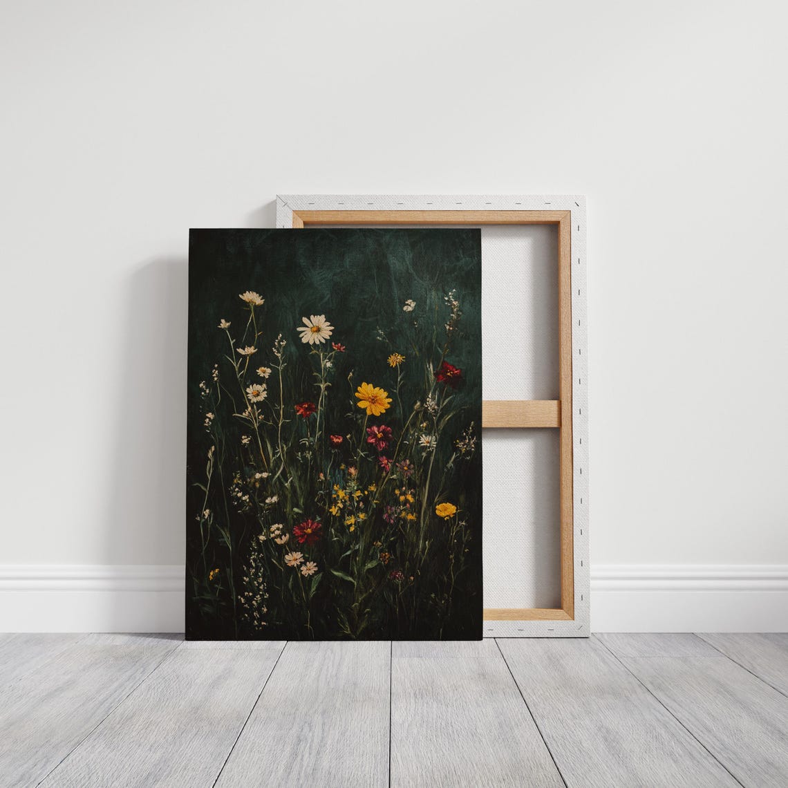 Dark Moody Wildflower Meadow Vertical Bloom Oil Painting Poster - Image 3