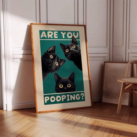 Are You Pooping Print Funny Cat Toilet Wall Art Instant Download