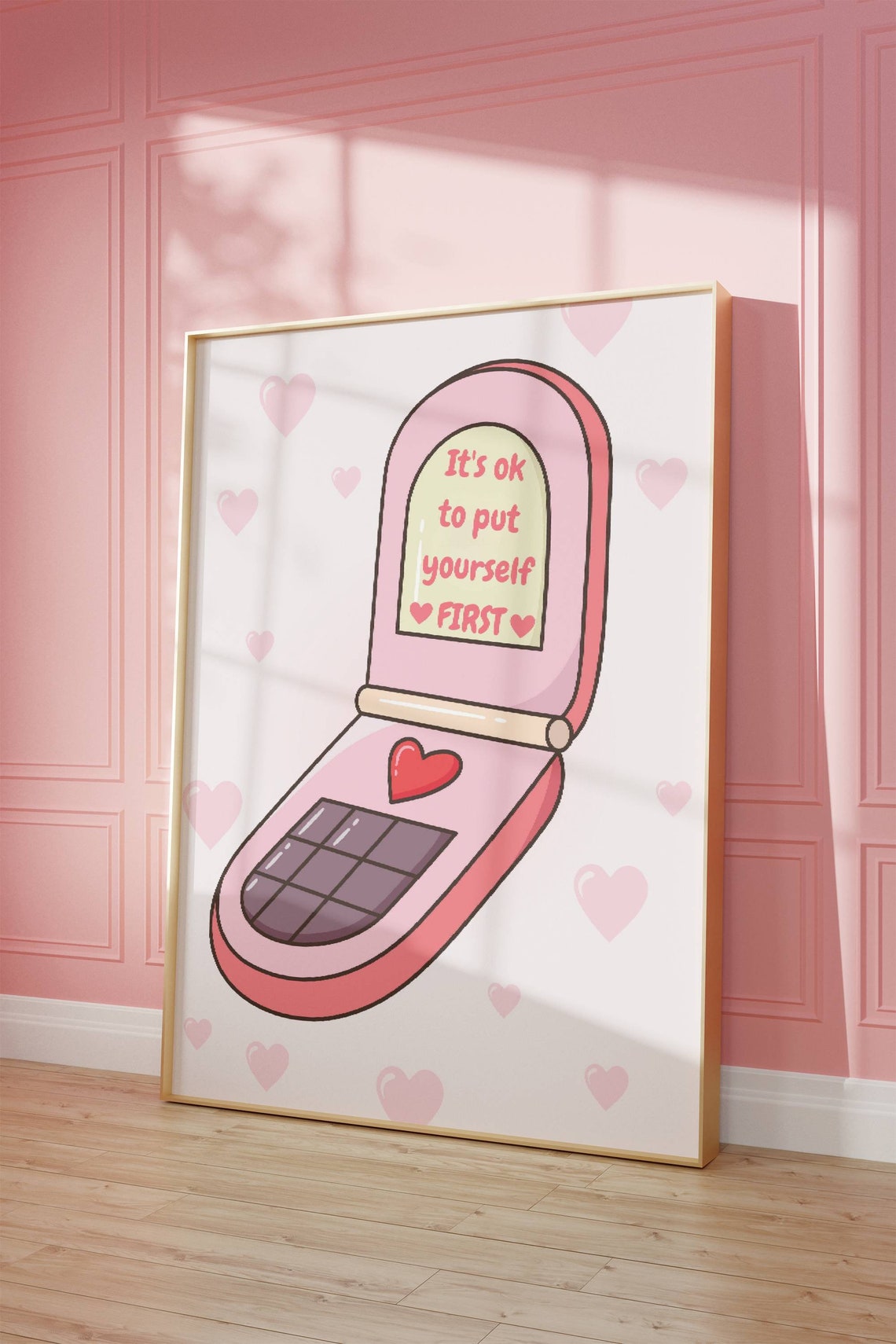 Self Love Quote Pink Flip Phone Retro Y2K Girly Decor Poster