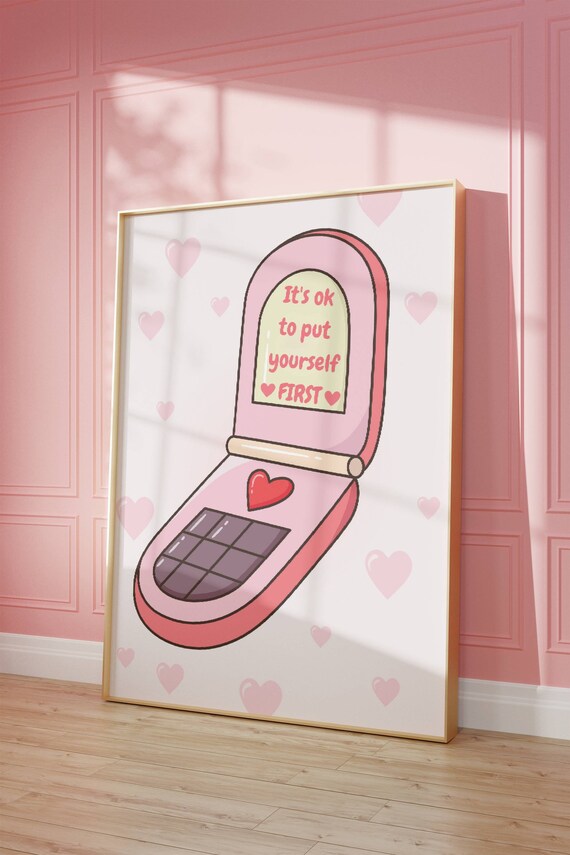 Self Love Quote Pink Flip Phone Retro Y2K Girly Decor Poster