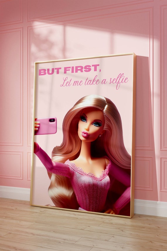 Retro Selfie Doll Poster Girly Pink Wall Art Digital Download