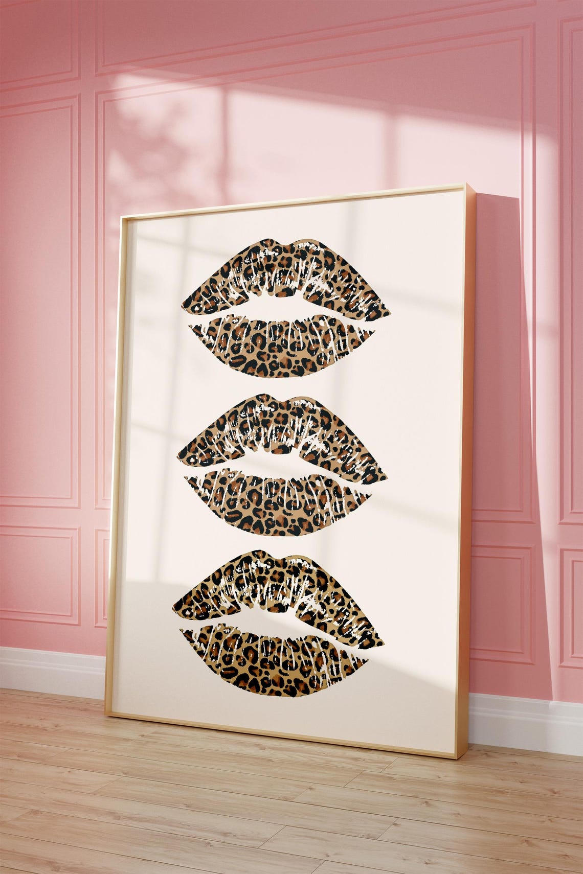 Leopard Spotted Lips Triple Kiss Mark Fashion Makeup Art Poster