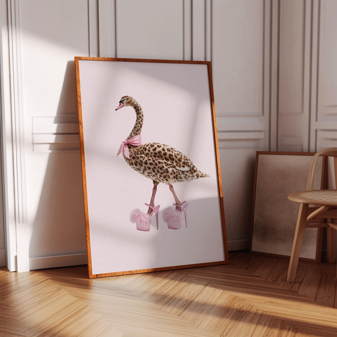 Leopard Pattern Swan With High Heels, Fashion Poster