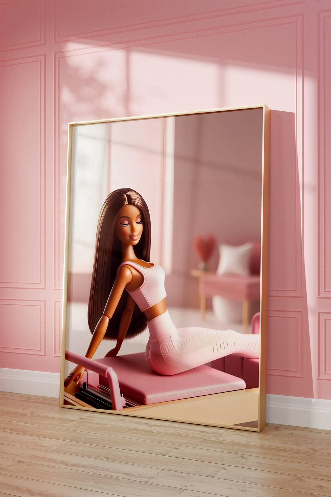Fashion Doll Pink Pilates Reformer Workout Fitness Girly Room Poster