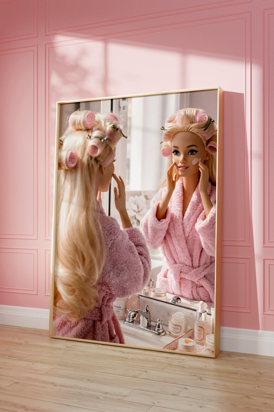 Retro Doll Print, Pink Preppy Diva Art Print