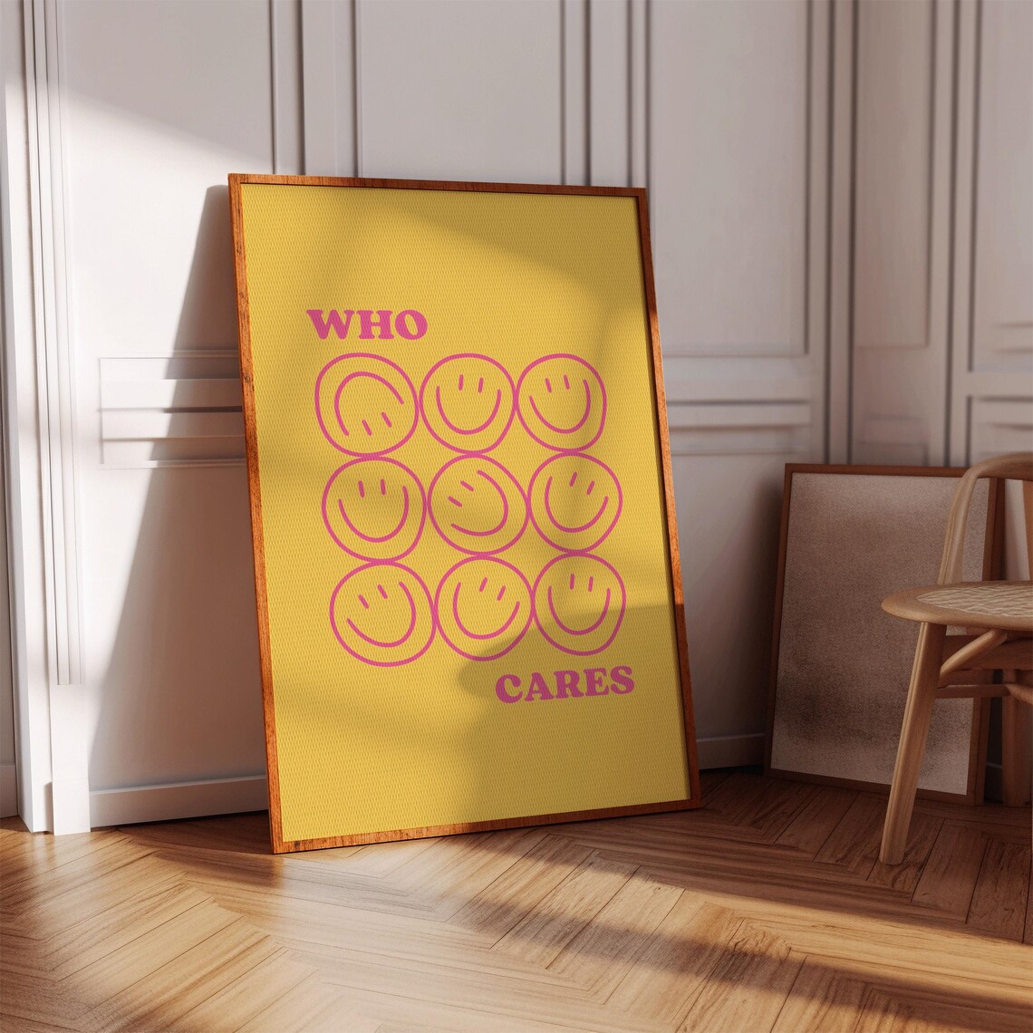 Who Cares? Funny Quote Smiley Face Illustration