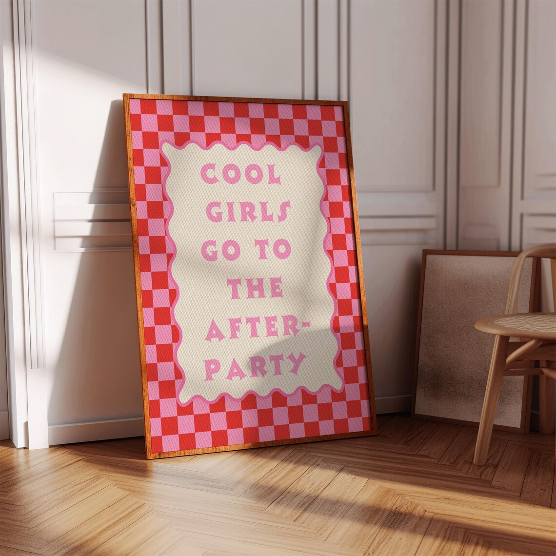 Girls Afterparty Retro Checkerboard Typography Print