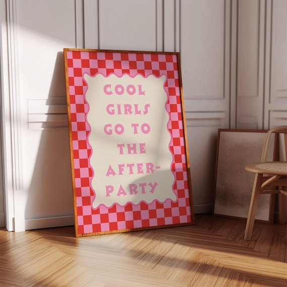 Girls Afterparty Retro Checkerboard Typography Print
