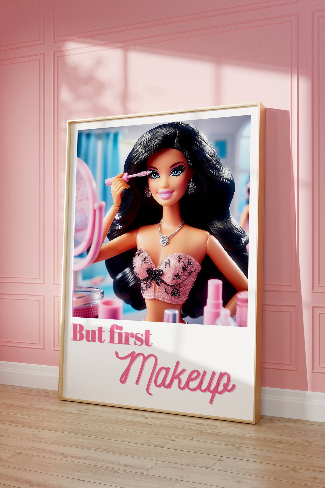 But First Makeup Fashion Doll Pink Vanity Beauty Girly Art Poster