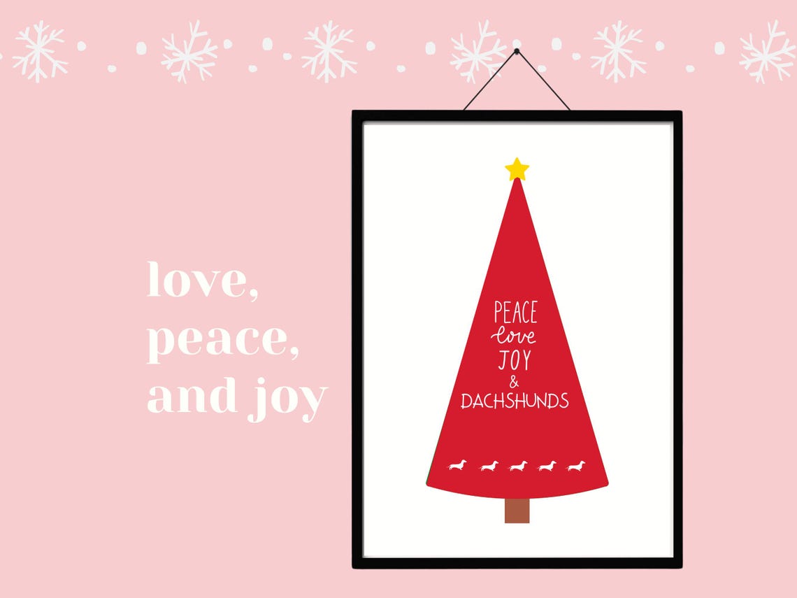 Peace Love Joy And Dachshunds Red Christmas Tree Holiday Dog Poster - Image 3