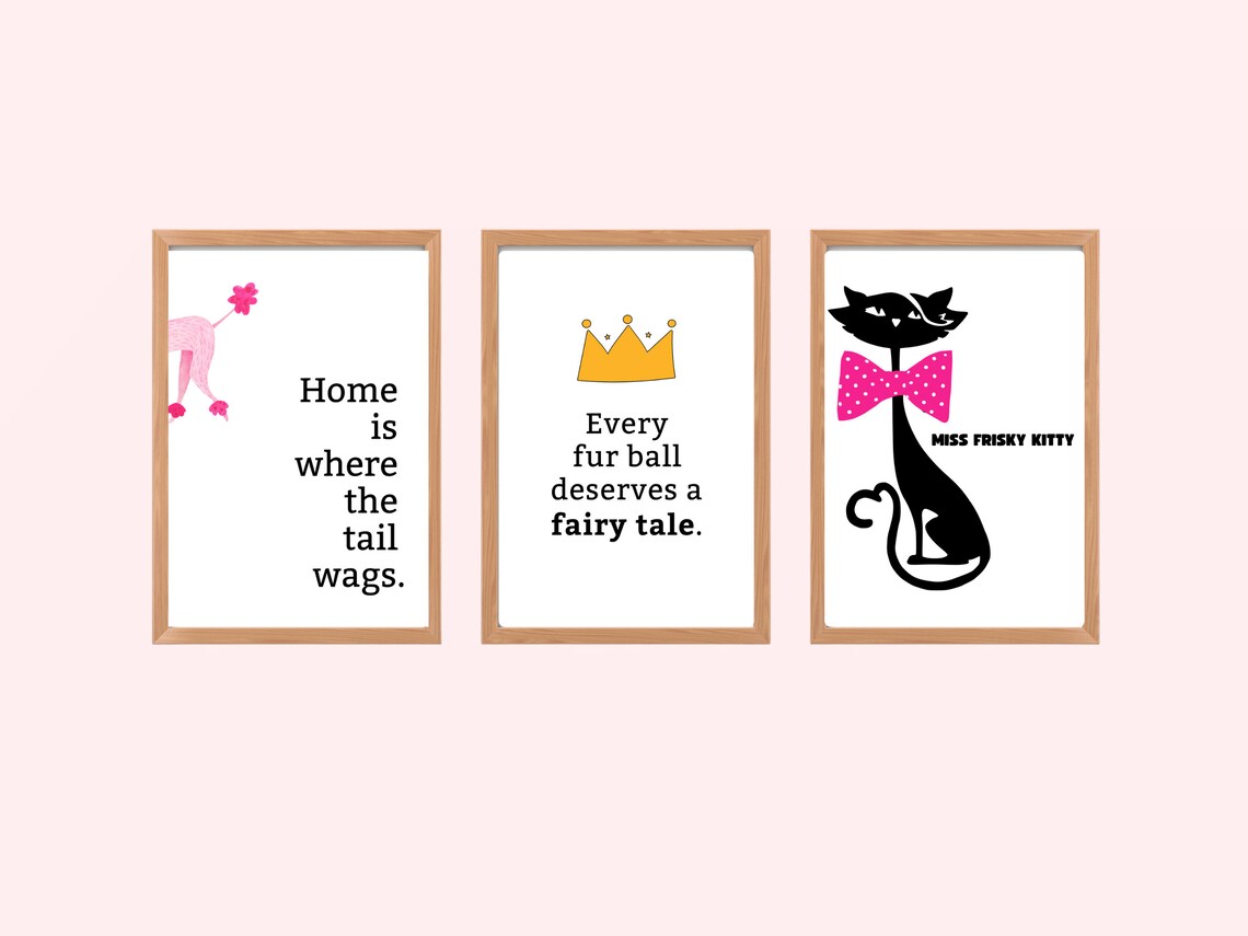 Miss Frisky Kitty Black Cat Pink Polka Dot Bow Tie Art Poster - Image 3