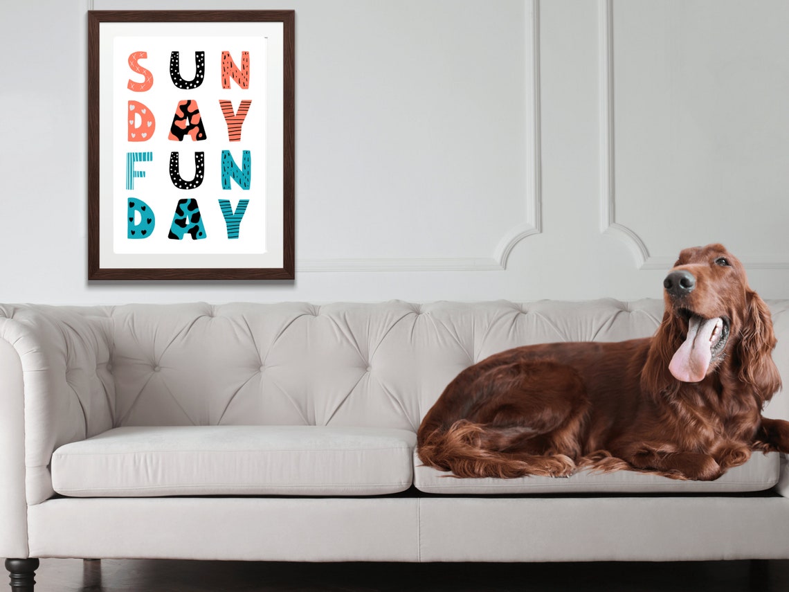 Sunday Funday Weekend Wall Decor Minimal Typography Print Bold Blue And Orange Home Decor Retro Poster Celebration - Image 2