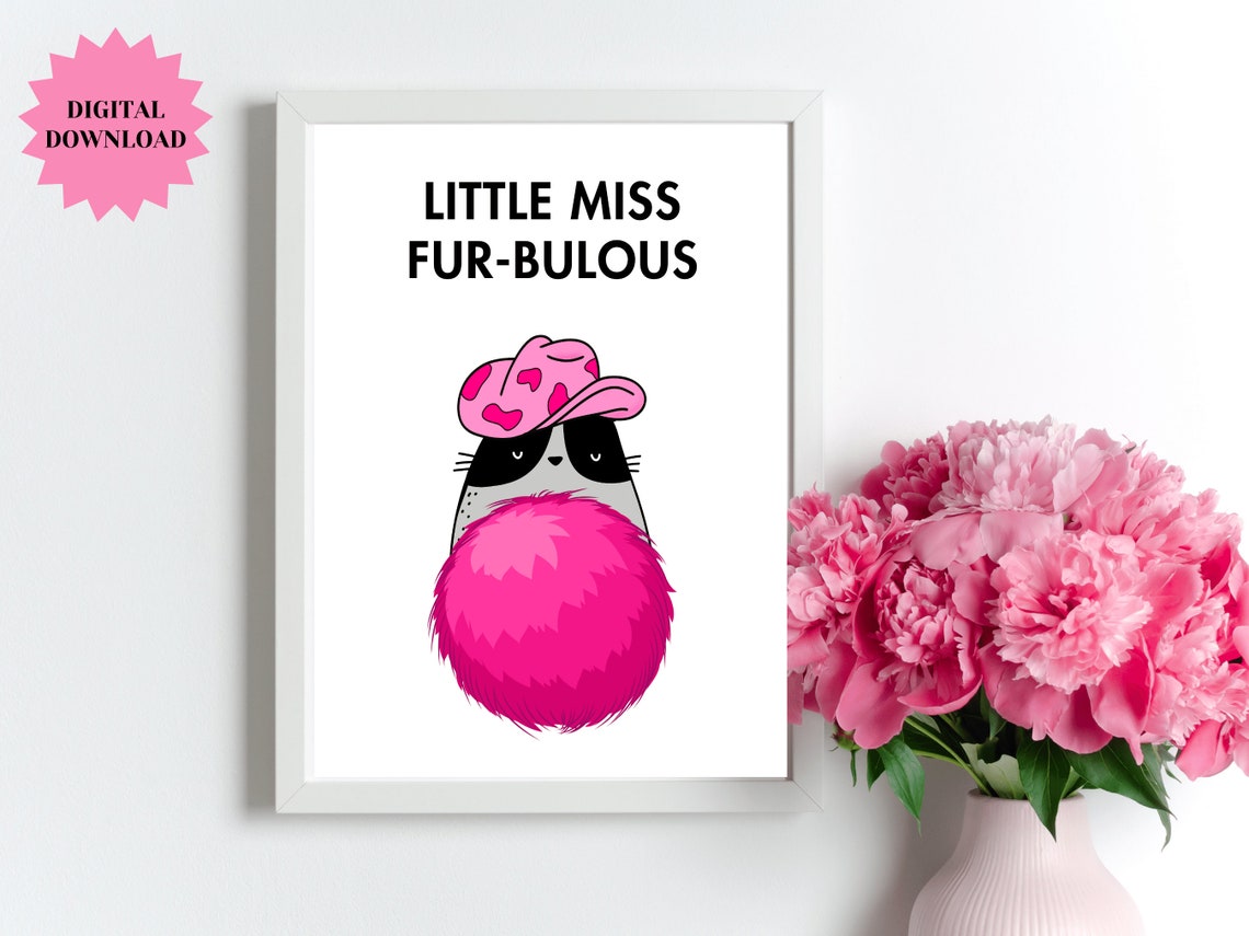 Little Miss Cat Fabulous Pink Poster Cowgirl Gift For Cat Mom Sassy Kids Book Lover Wall Art Fun Fashion Feline Instant - Image 2