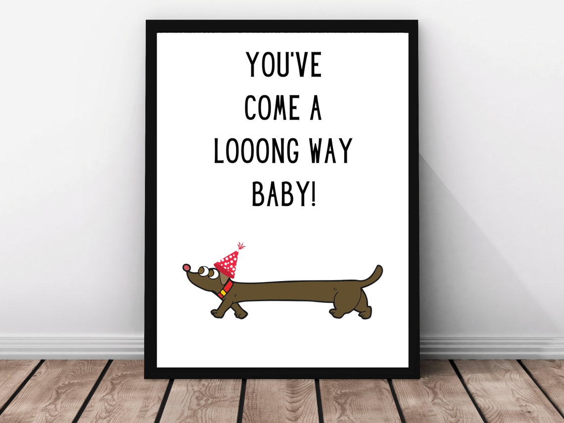 Youve Come A Looong Way Baby Funny Dachshund Party Hat Quote Poster - Image 3