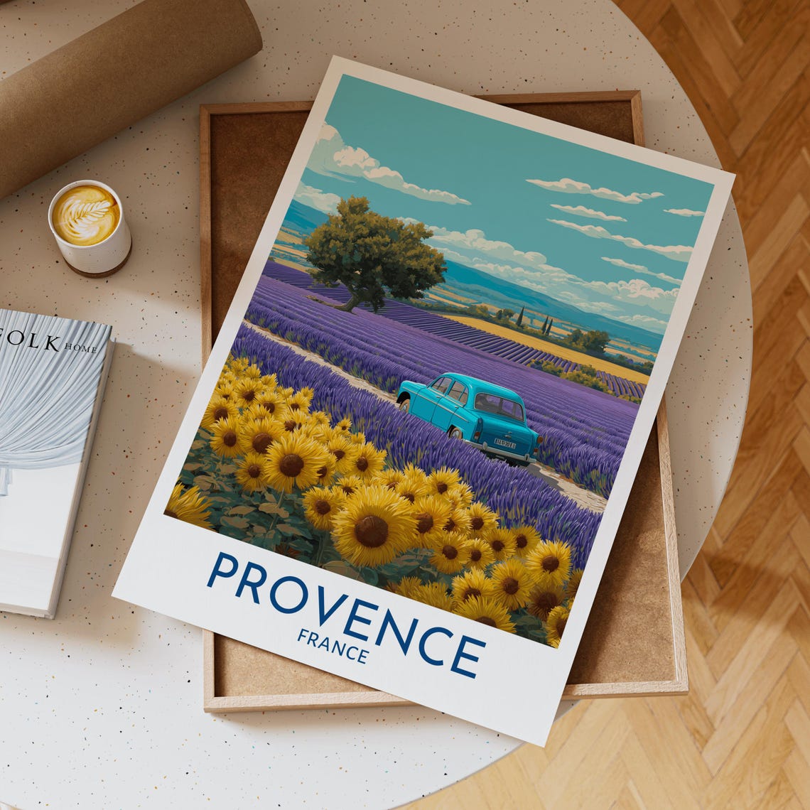 Provence France Lavender Sunflower Field Vintage Car Summer Poster