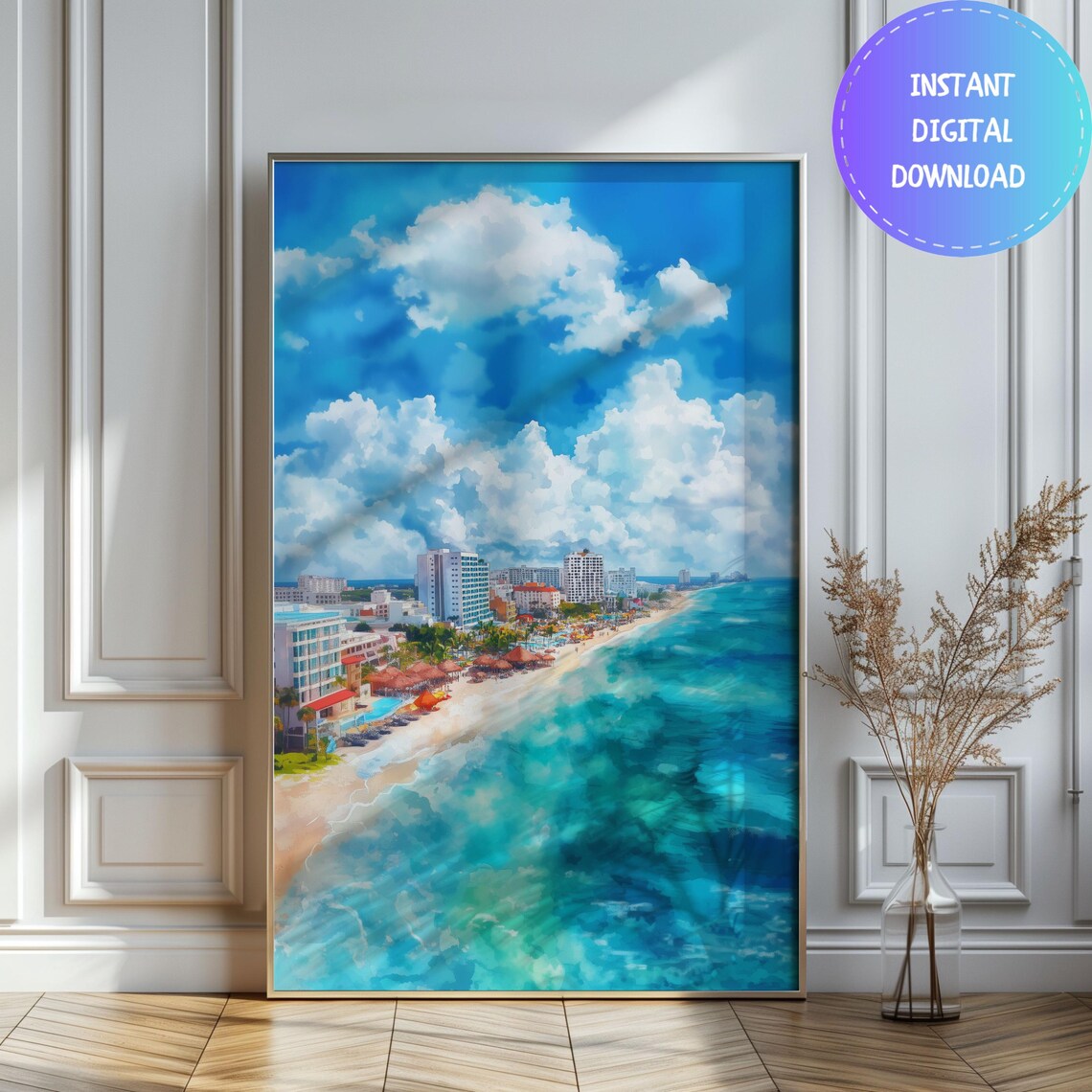 Watercolor Cancun Beach Mexico Travel Poster