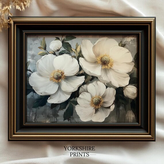 Moody Floral Wall Art Dark Academia Print Antique Moody Oil Painting Vintage Flower Painting Dark Botanical Print
