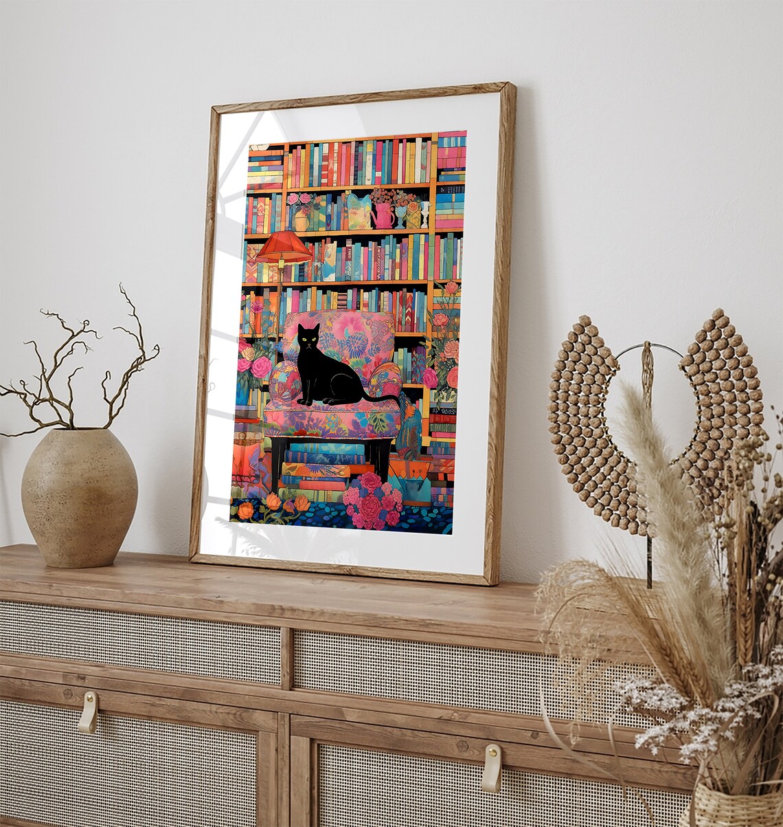 Cat In The Library, Maximalist Botanical Poster - Image 2