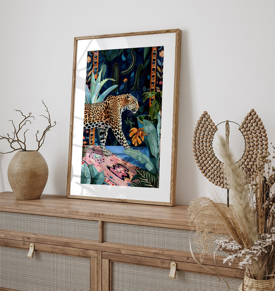 Leopard In Forest Painting, Boho Maximalist Art Print - Image 3